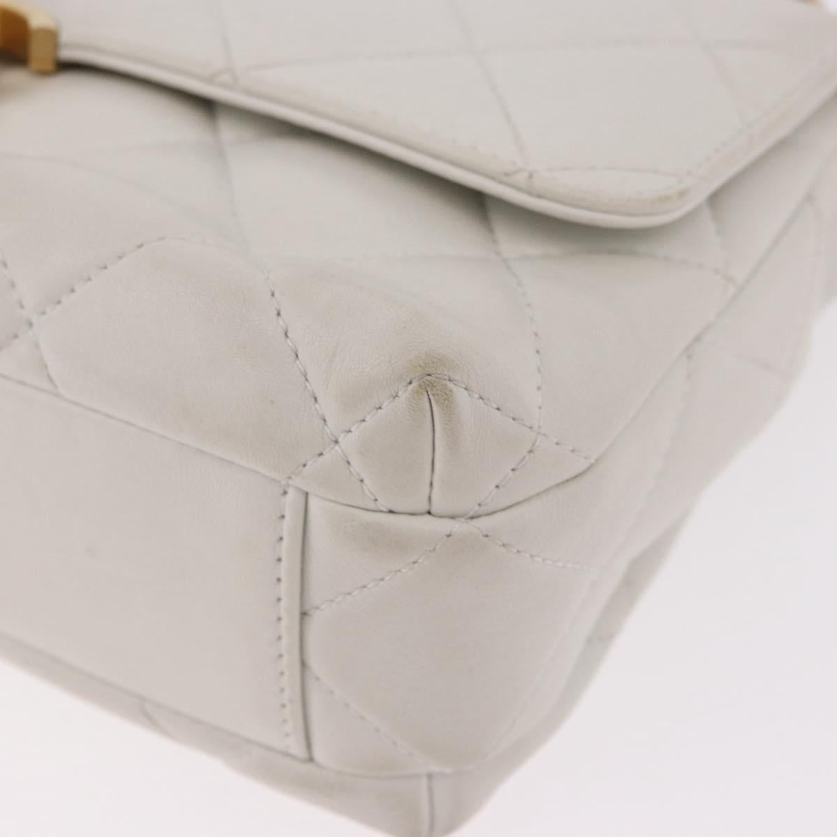 CHANEL Matelasse Chain Shoulder Bag Lamb Skin 2way White Gold CC Auth 185768SAM