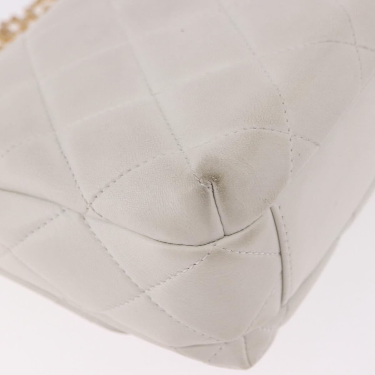 CHANEL Matelasse Chain Shoulder Bag Lamb Skin 2way White Gold CC Auth 185768SAM