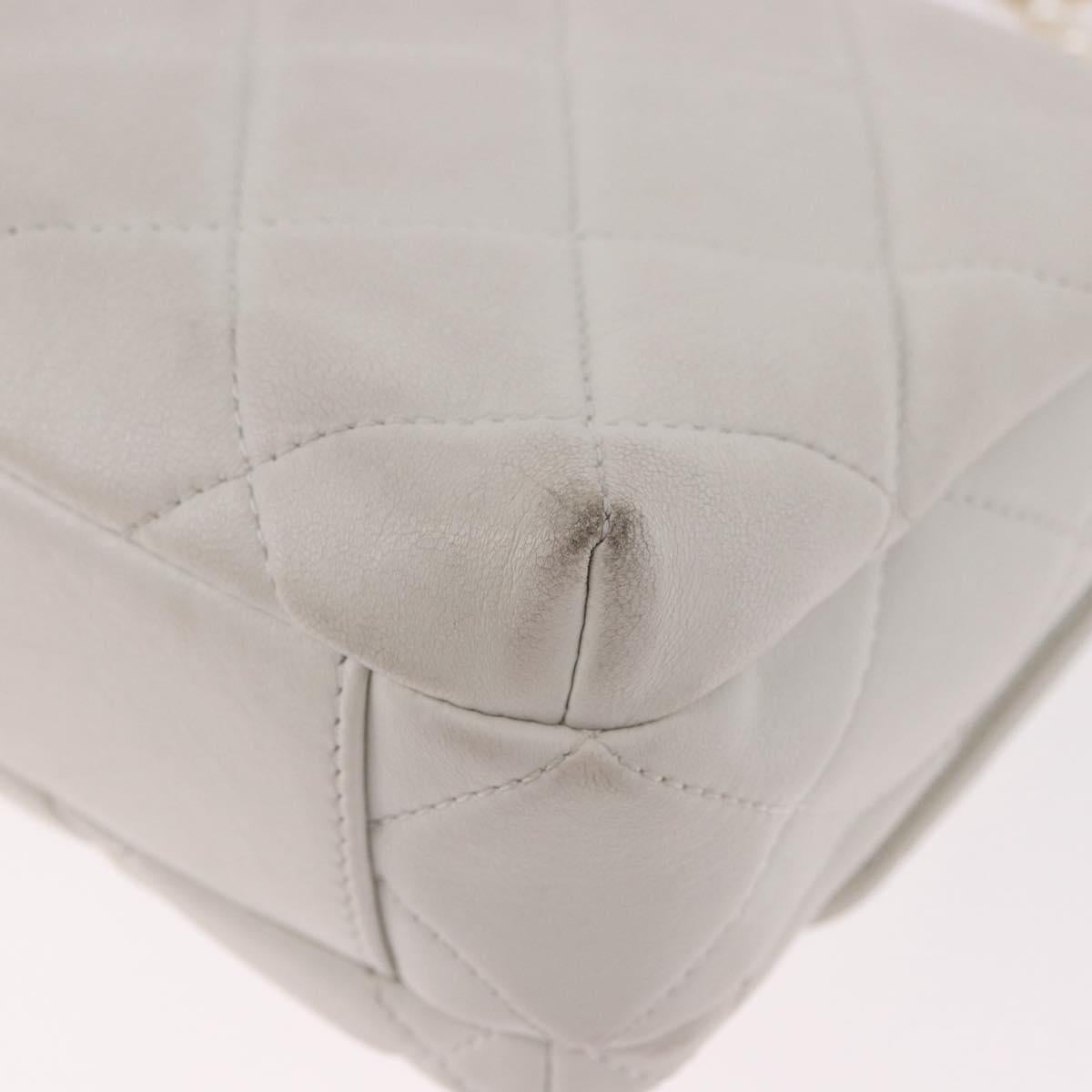 CHANEL Matelasse Chain Shoulder Bag Lamb Skin 2way White Gold CC Auth 185768SAM