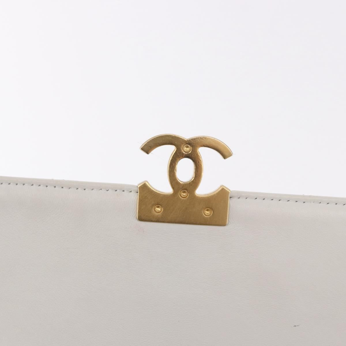 CHANEL Matelasse Chain Shoulder Bag Lamb Skin 2way White Gold CC Auth 185768SAM