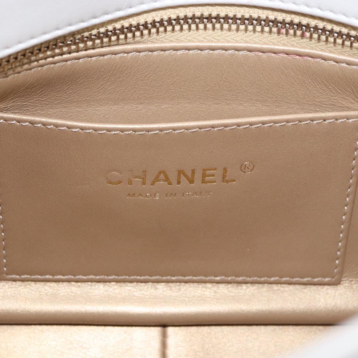 CHANEL Matelasse Chain Shoulder Bag Lamb Skin 2way White Gold CC Auth 185768SAM