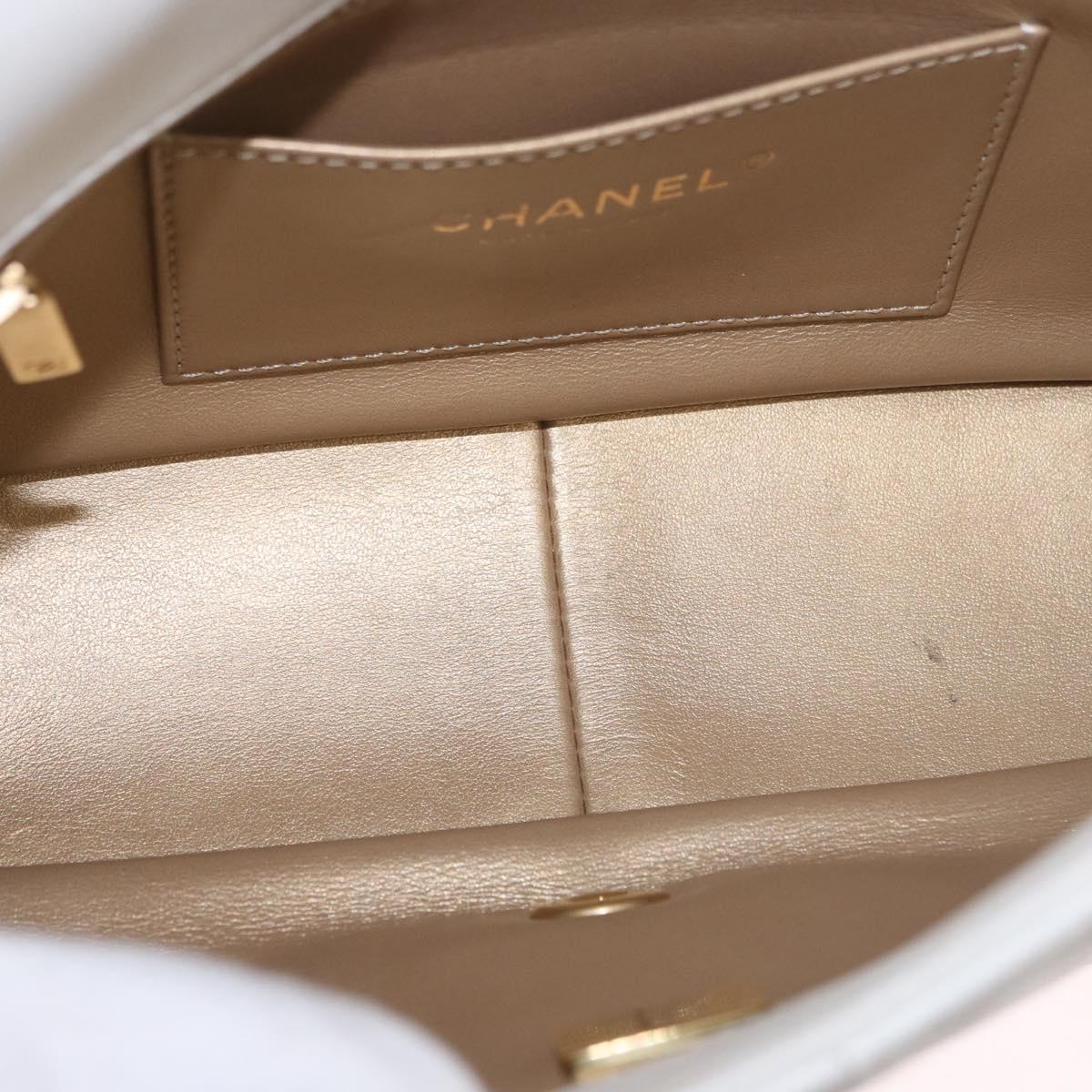 CHANEL Matelasse Chain Shoulder Bag Lamb Skin 2way White Gold CC Auth 185768SAM