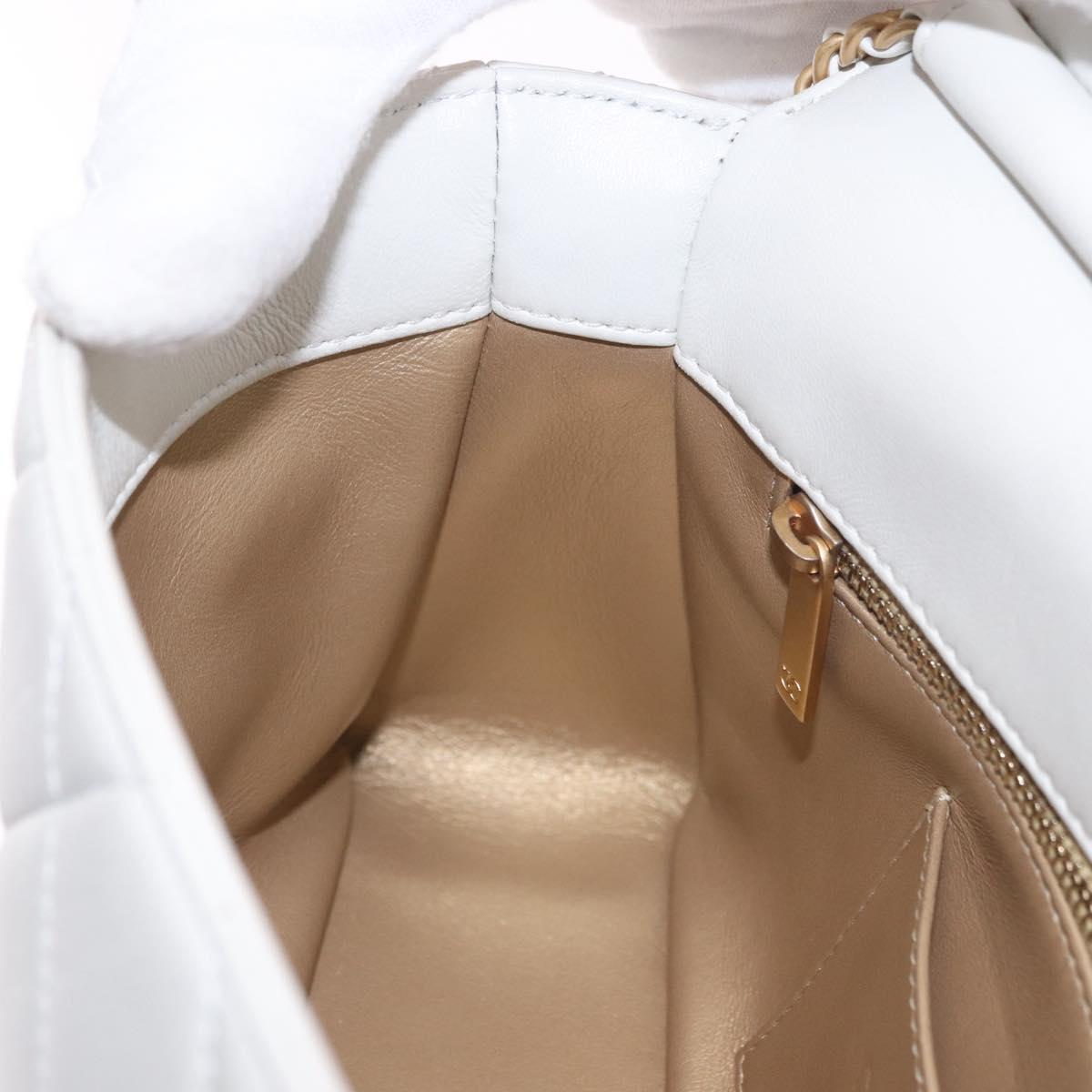 CHANEL Matelasse Chain Shoulder Bag Lamb Skin 2way White Gold CC Auth 185768SAM