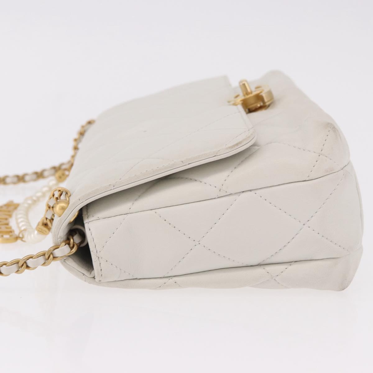 CHANEL Matelasse Chain Shoulder Bag Lamb Skin 2way White Gold CC Auth 185768SAM