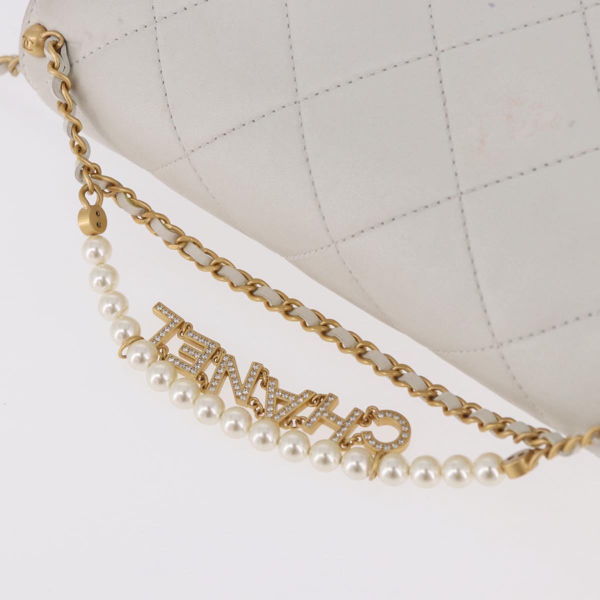 CHANEL Matelasse Chain Shoulder Bag Lamb Skin 2way White Gold CC Auth 185768SAM
