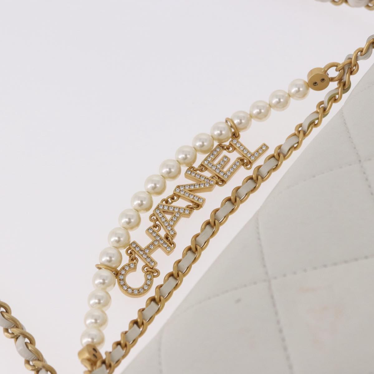 CHANEL Matelasse Chain Shoulder Bag Lamb Skin 2way White Gold CC Auth 185768SAM