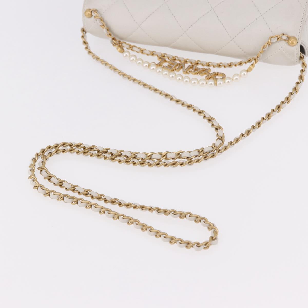 CHANEL Matelasse Chain Shoulder Bag Lamb Skin 2way White Gold CC Auth 185768SAM