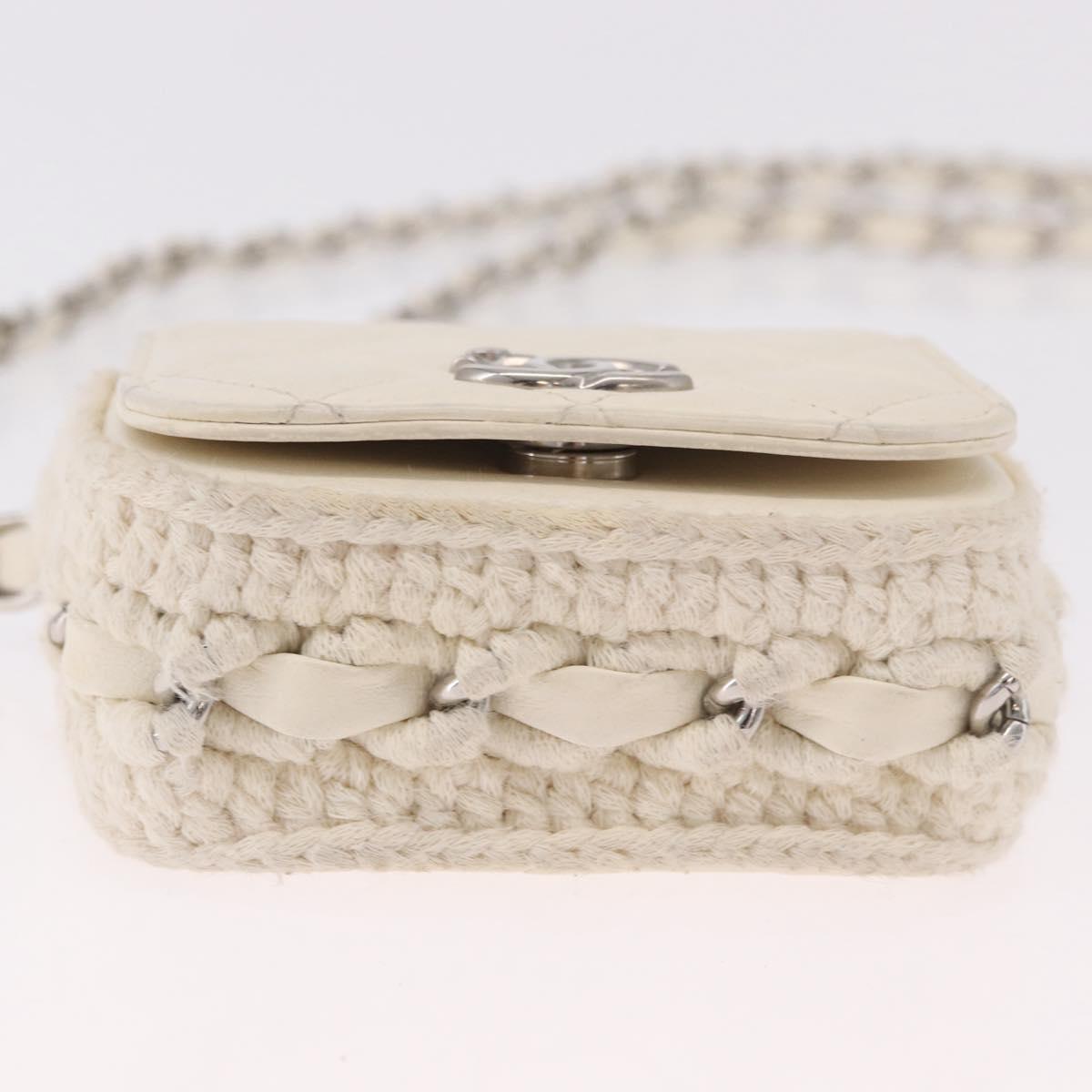 CHANEL Matelasse Chain Shoulder Bag Lamb Skin White Silver CC Auth 185770SAM