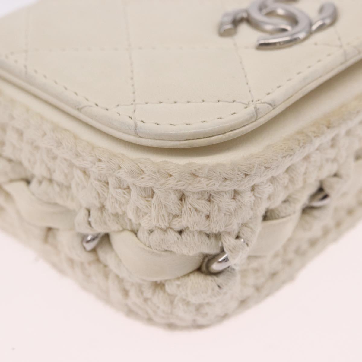 CHANEL Matelasse Chain Shoulder Bag Lamb Skin White Silver CC Auth 185770SAM