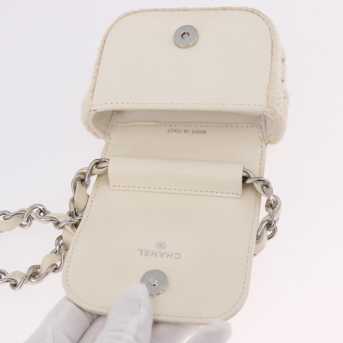 CHANEL Matelasse Chain Shoulder Bag Lamb Skin White Silver CC Auth 185770SAM