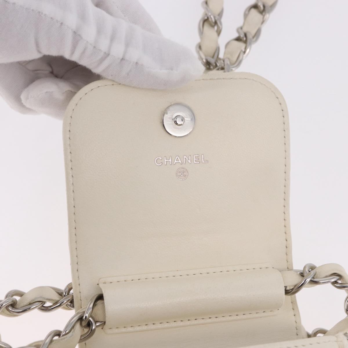 CHANEL Matelasse Chain Shoulder Bag Lamb Skin White Silver CC Auth 185770SAM