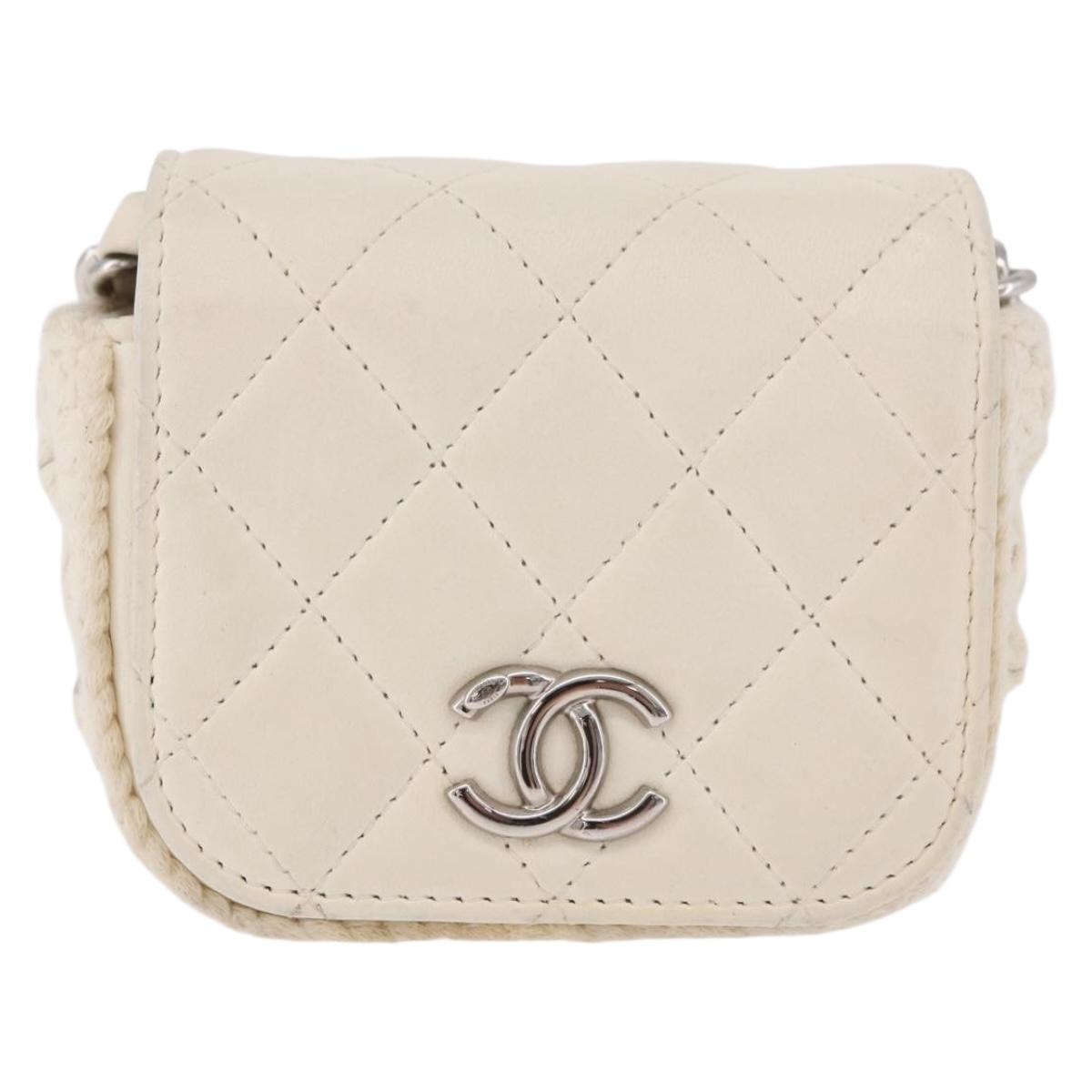CHANEL Matelasse Chain Shoulder Bag Lamb Skin White Silver CC Auth 185770SAM