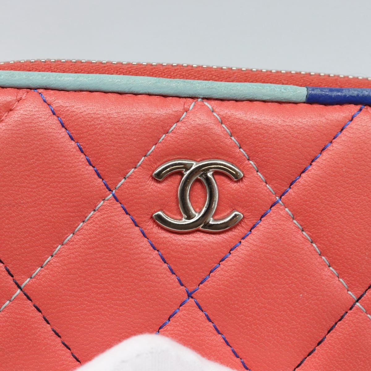 CHANEL Matelasse Coin Purse Lamb Skin Pink Silver CC Auth 185777A