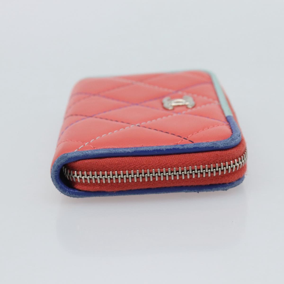 CHANEL Matelasse Coin Purse Lamb Skin Pink Silver CC Auth 185777A