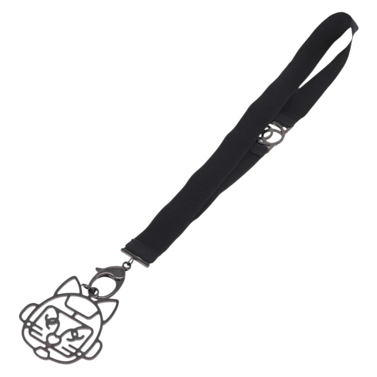 CHANEL Cat Robot Necklace metal Black CC Auth 185784M