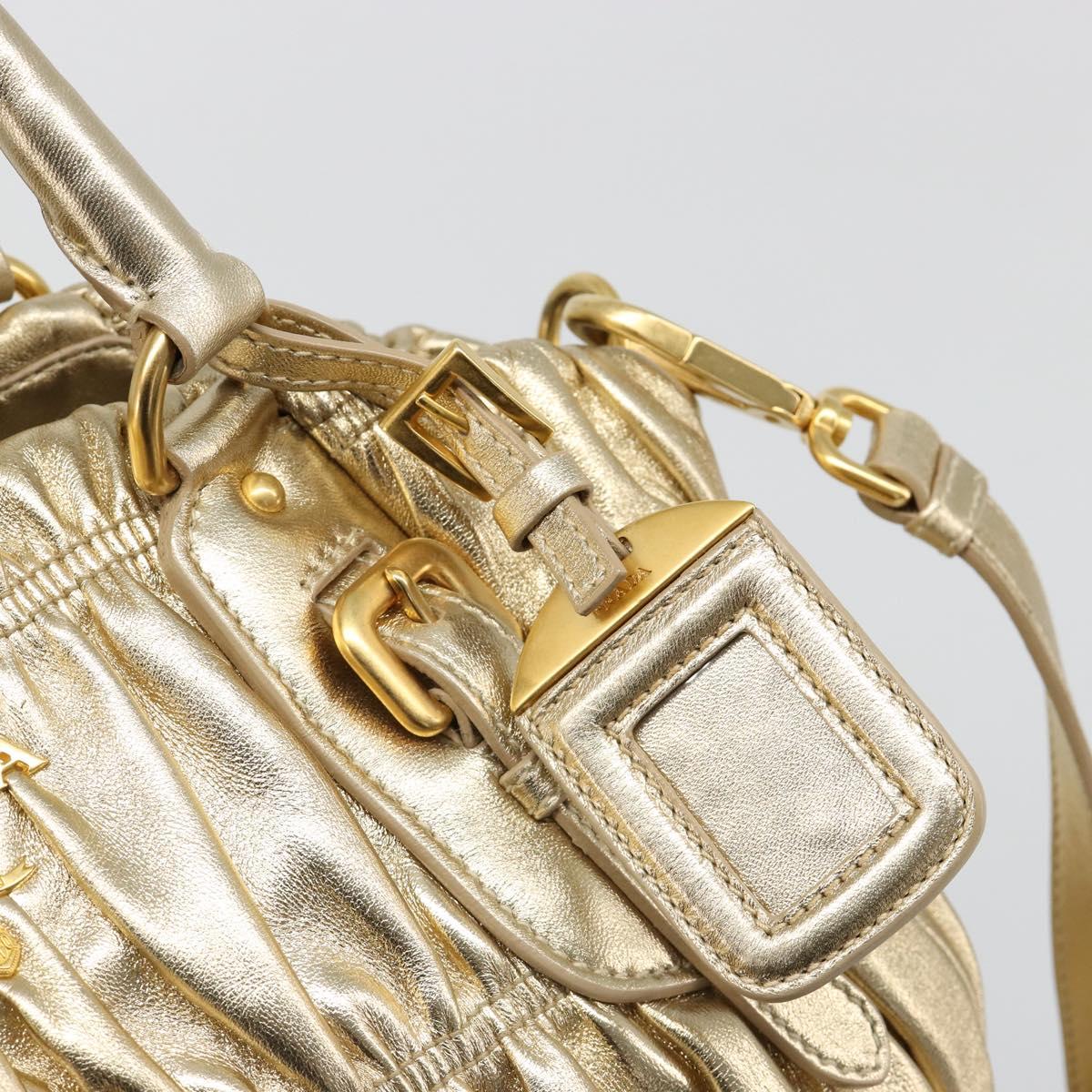 PRADA Hand Bag Leather 2way Gold Tone Gold Auth 185803V