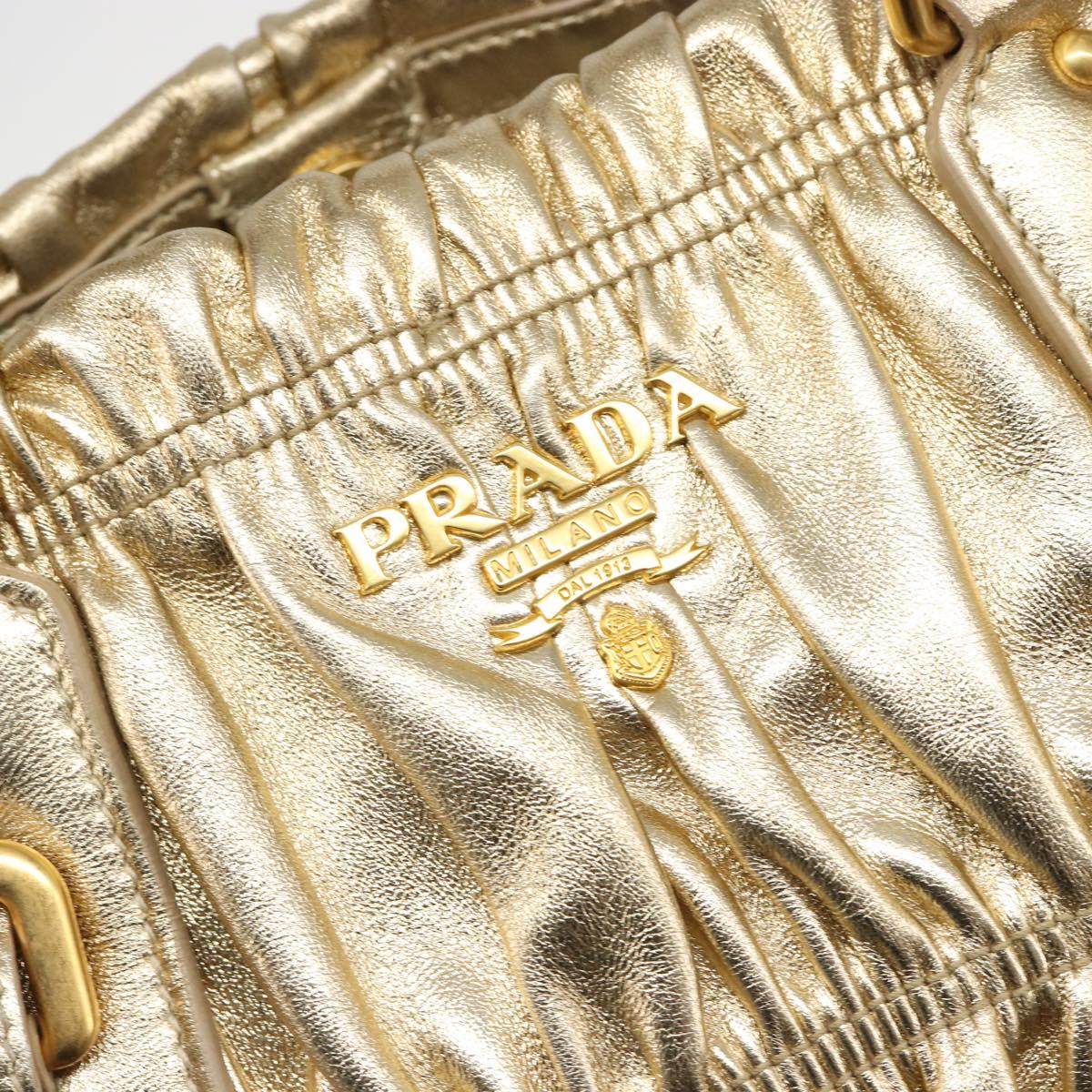 PRADA Hand Bag Leather 2way Gold Tone Gold Auth 185803V