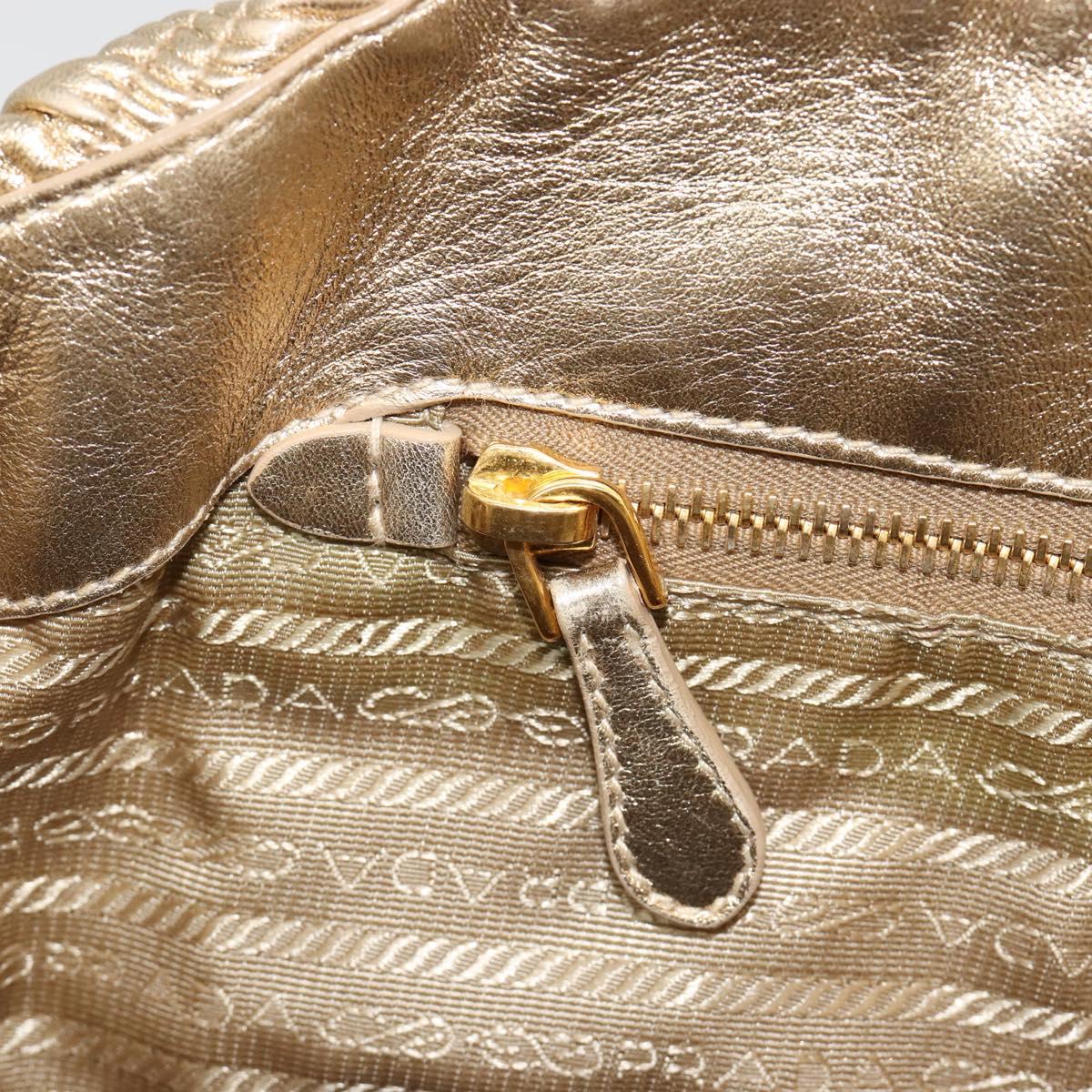 PRADA Hand Bag Leather 2way Gold Tone Gold Auth 185803V