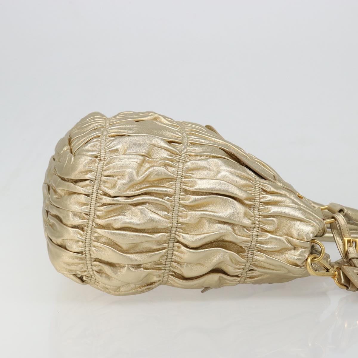 PRADA Hand Bag Leather 2way Gold Tone Gold Auth 185803V