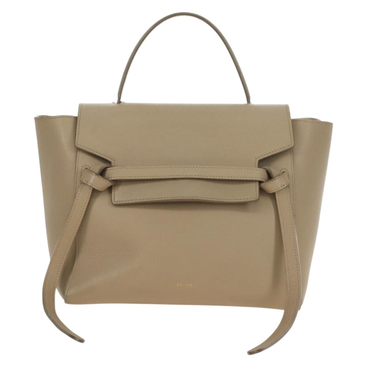 CELINE Belt Bag Micro Hand Bag Leather 2way Beige Gold Auth 185805M