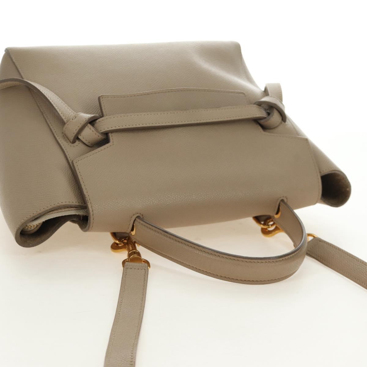 CELINE Belt Bag Micro Hand Bag Leather 2way Beige Gold Auth 185805M