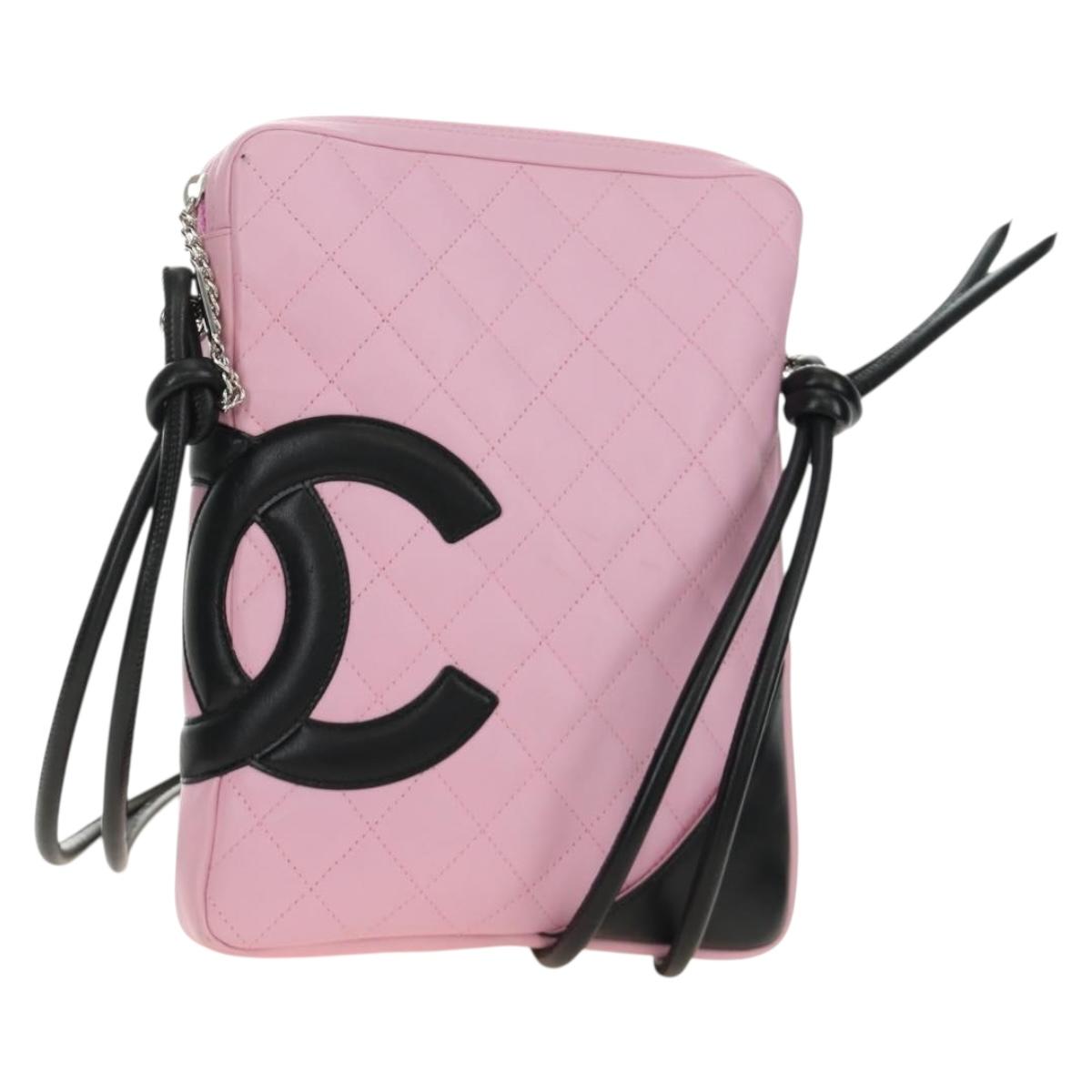 CHANEL Matelasse Cambon Line Shoulder Bag Leather Pink Silver CC Auth 185807SAM