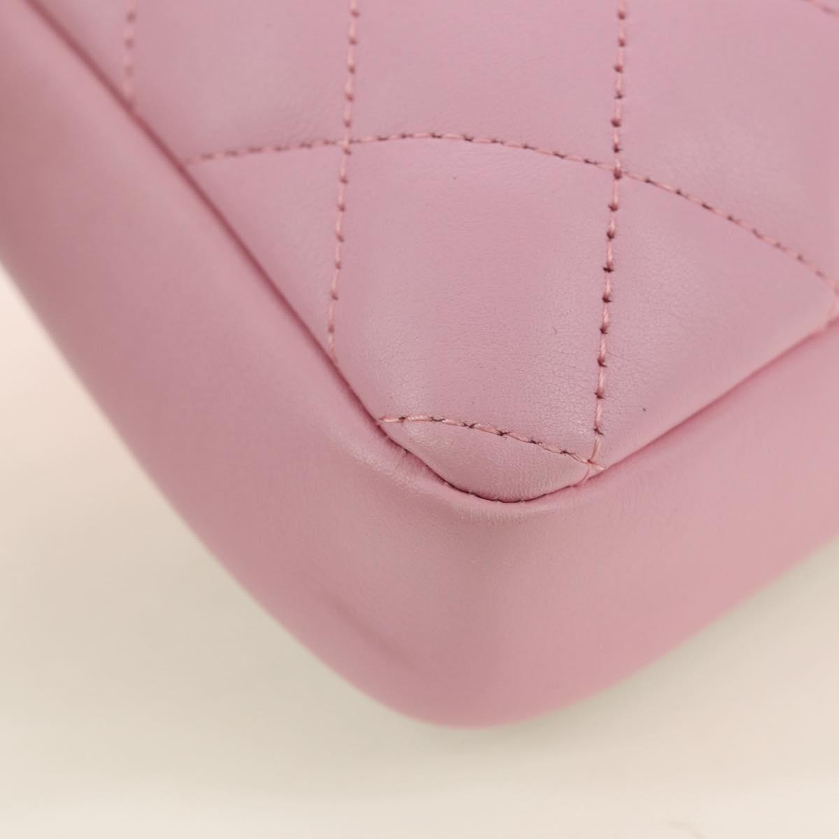 CHANEL Matelasse Cambon Line Shoulder Bag Leather Pink Silver CC Auth 185807SAM