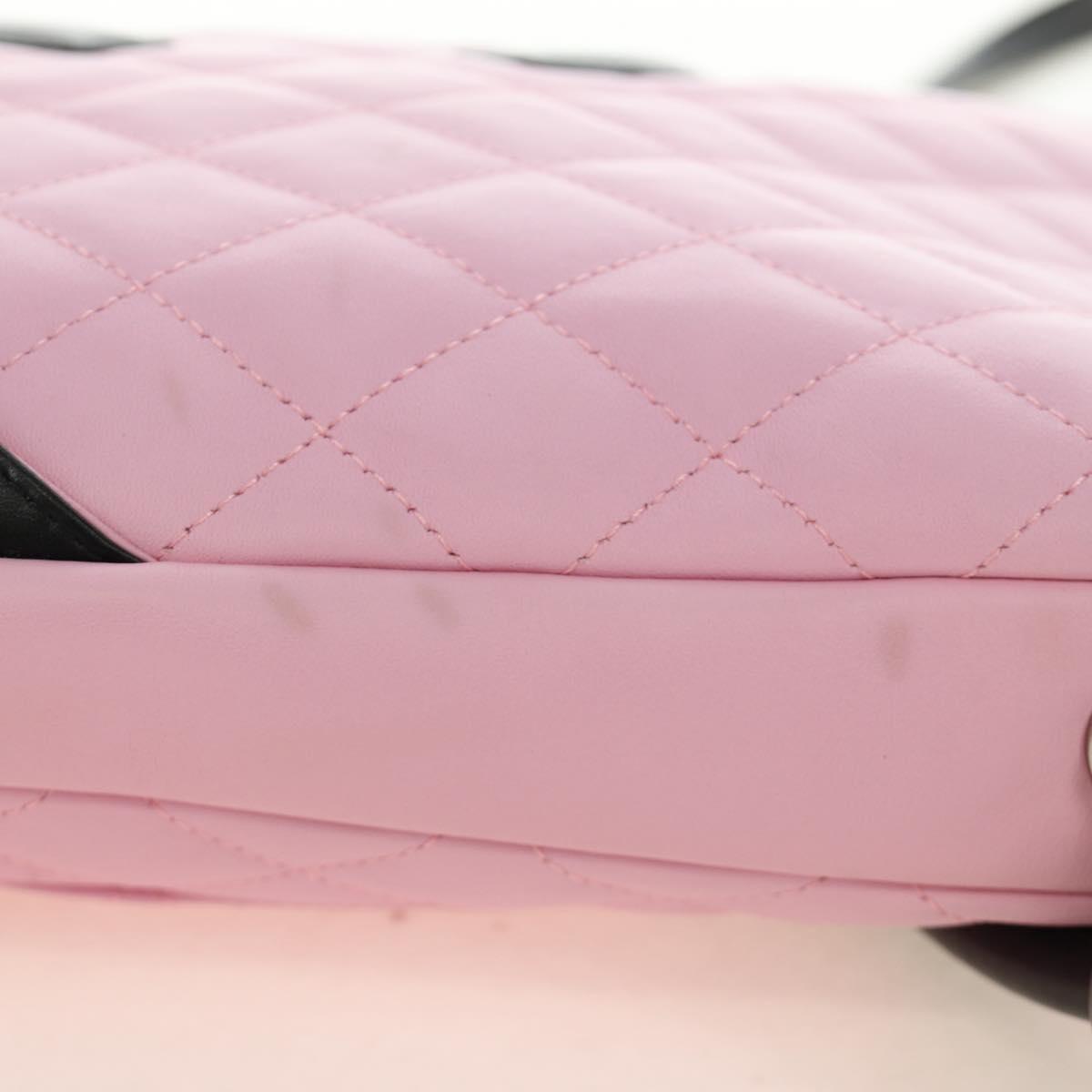 CHANEL Matelasse Cambon Line Shoulder Bag Leather Pink Silver CC Auth 185807SAM
