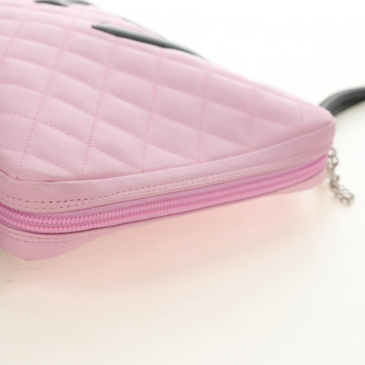 CHANEL Matelasse Cambon Line Shoulder Bag Leather Pink Silver CC Auth 185807SAM
