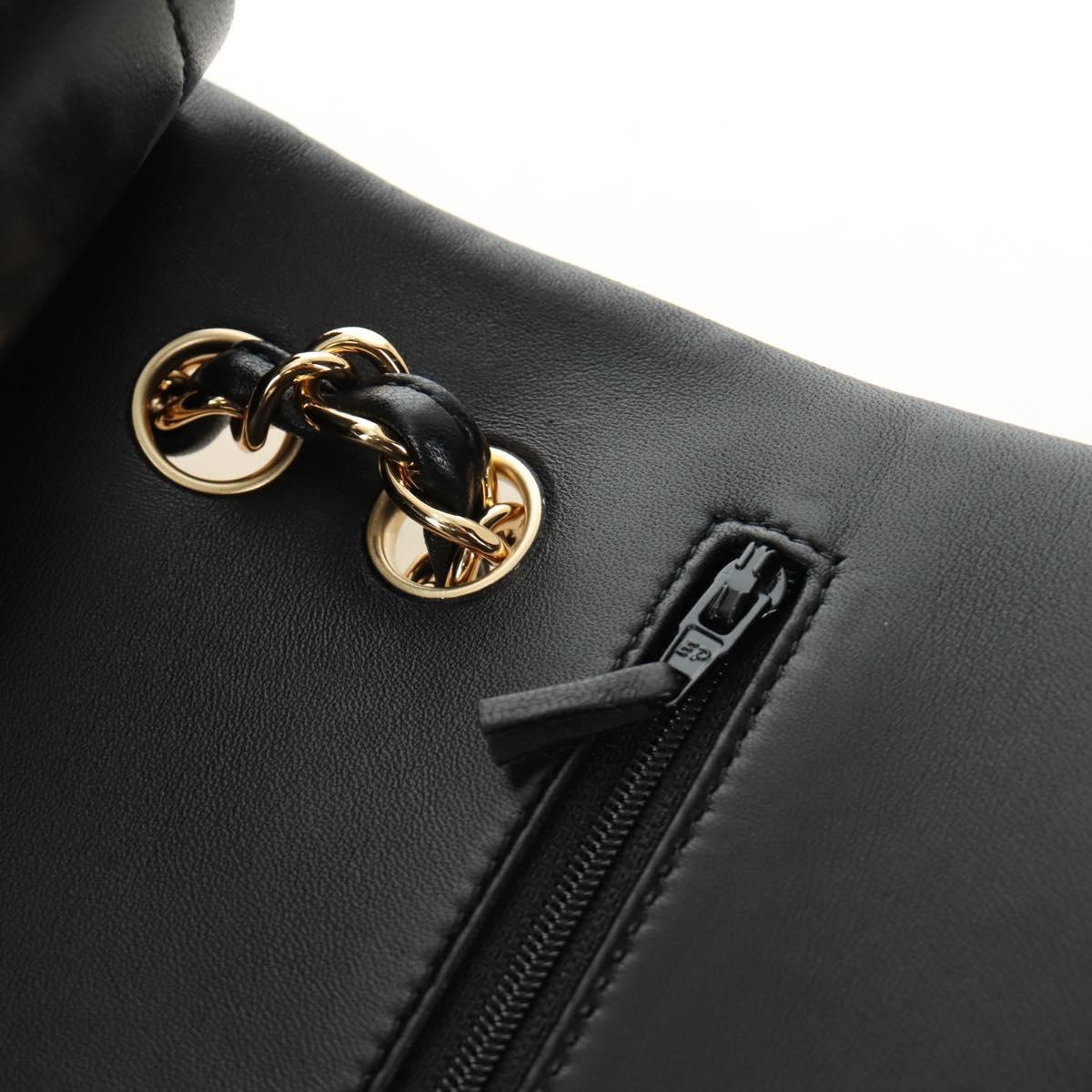 CHANEL Matelasse 30 Chain Double Flap Bag Lamb Skin Gold Black CC Auth 185808SM