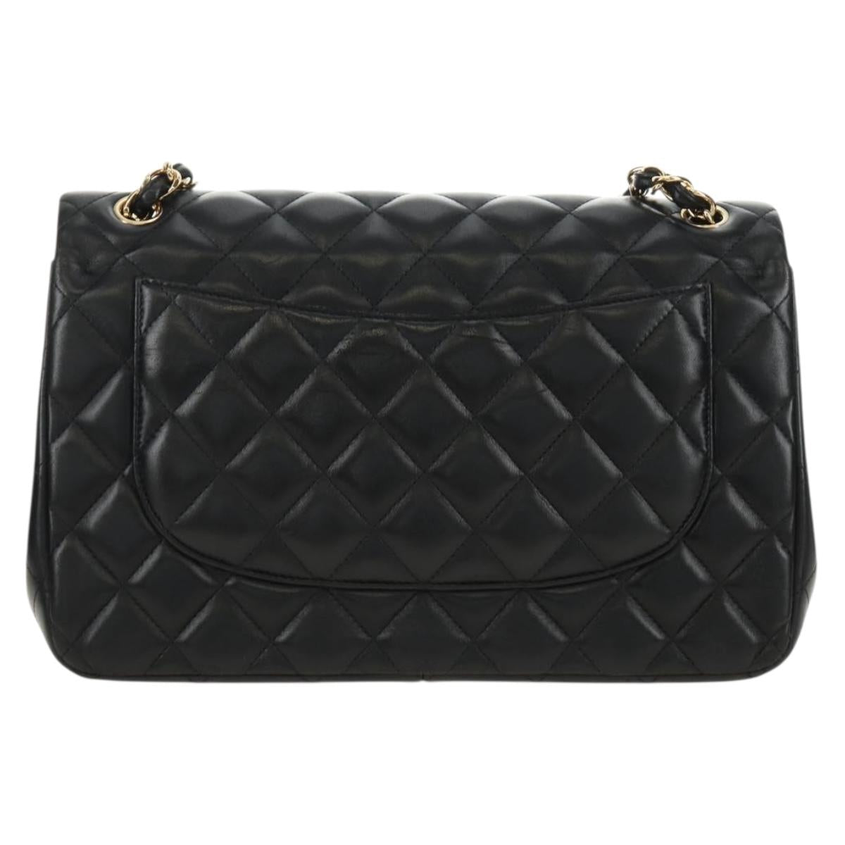 CHANEL Matelasse 30 Chain Double Flap Bag Lamb Skin Gold Black CC Auth 185808SM