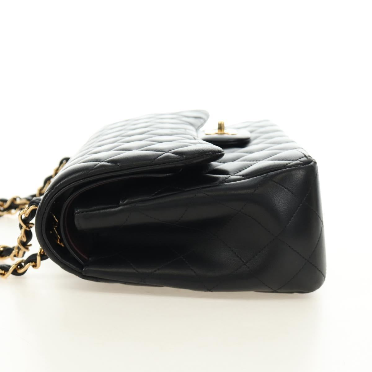 CHANEL Matelasse 30 Chain Double Flap Bag Lamb Skin Gold Black CC Auth 185808SM