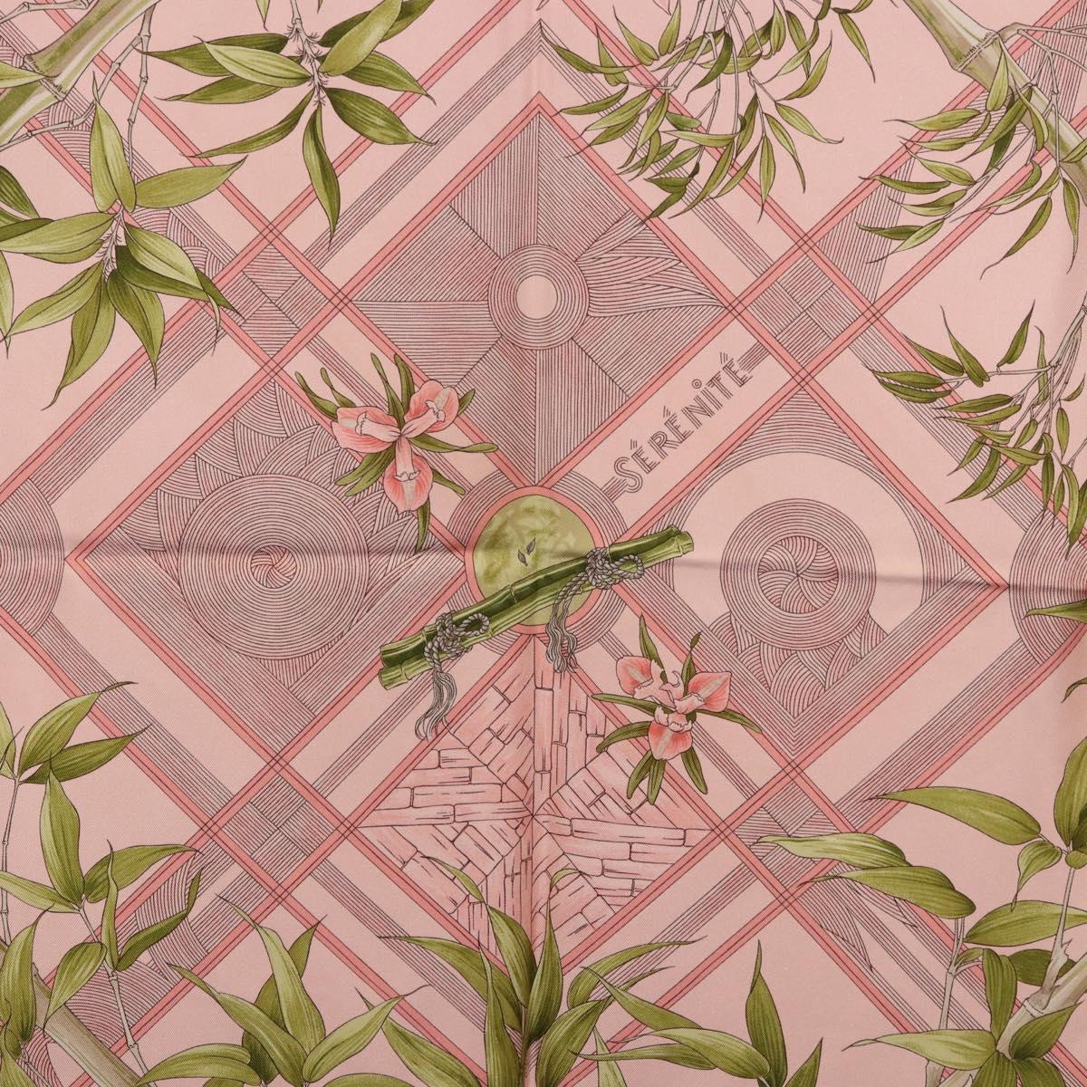 HERMES Carre 90 Scarf ""SERENITE"" Silk Pink Auth 185810