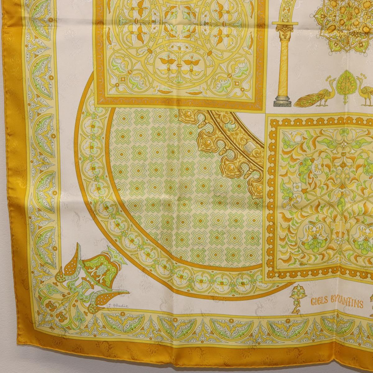 HERMES Carre 90 Scarf ""CIELS BYZANTINS"" Silk Yellow Auth 185812