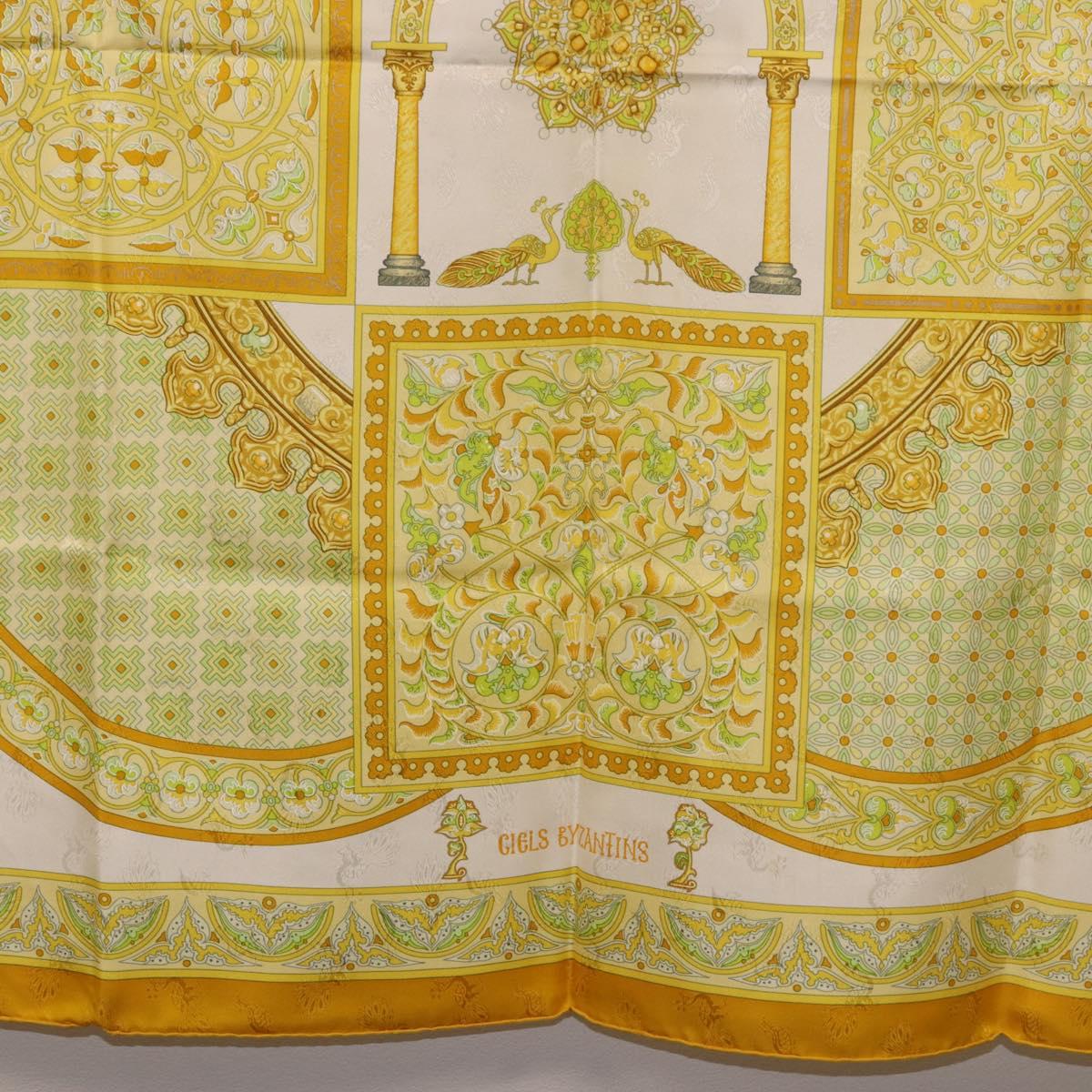 HERMES Carre 90 Scarf ""CIELS BYZANTINS"" Silk Yellow Auth 185812