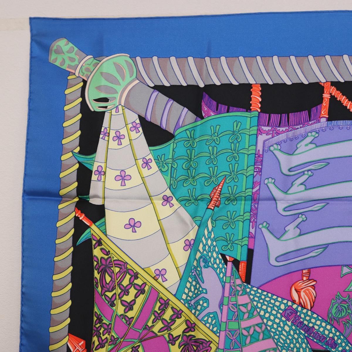 HERMES Carre 90 Scarf ""Etendards et Bonnieres"" Silk Purple Auth 185813M