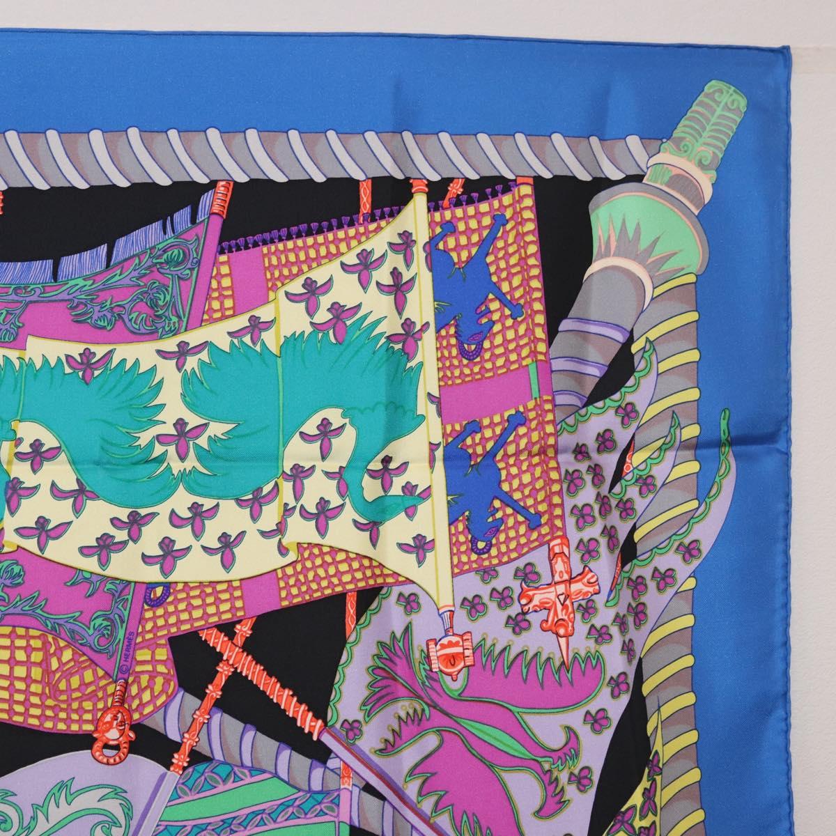 HERMES Carre 90 Scarf ""Etendards et Bonnieres"" Silk Purple Auth 185813M