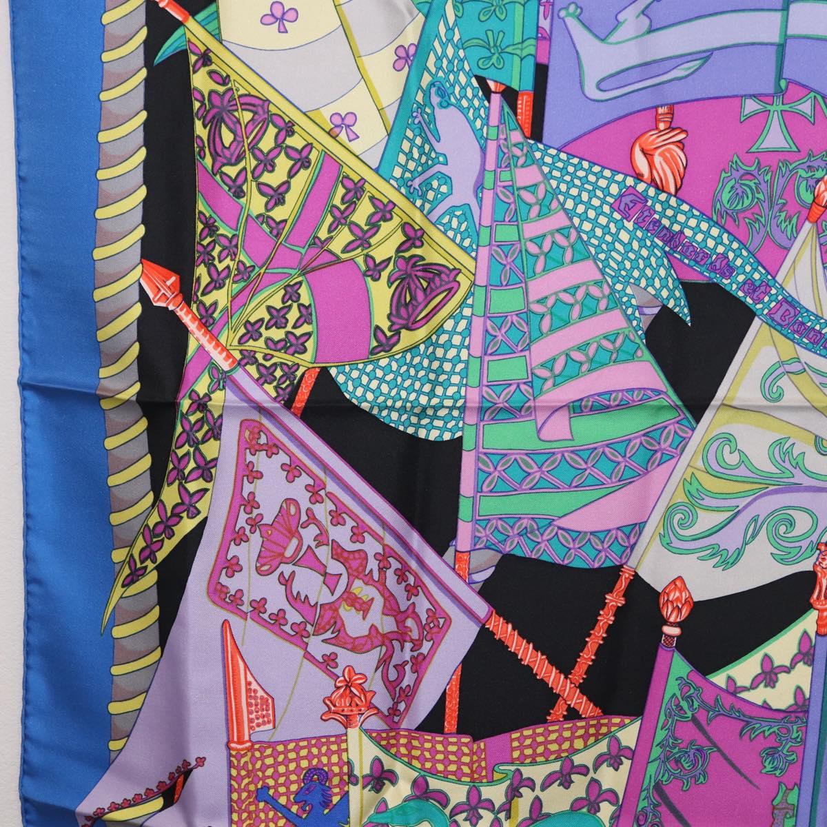 HERMES Carre 90 Scarf ""Etendards et Bonnieres"" Silk Purple Auth 185813M