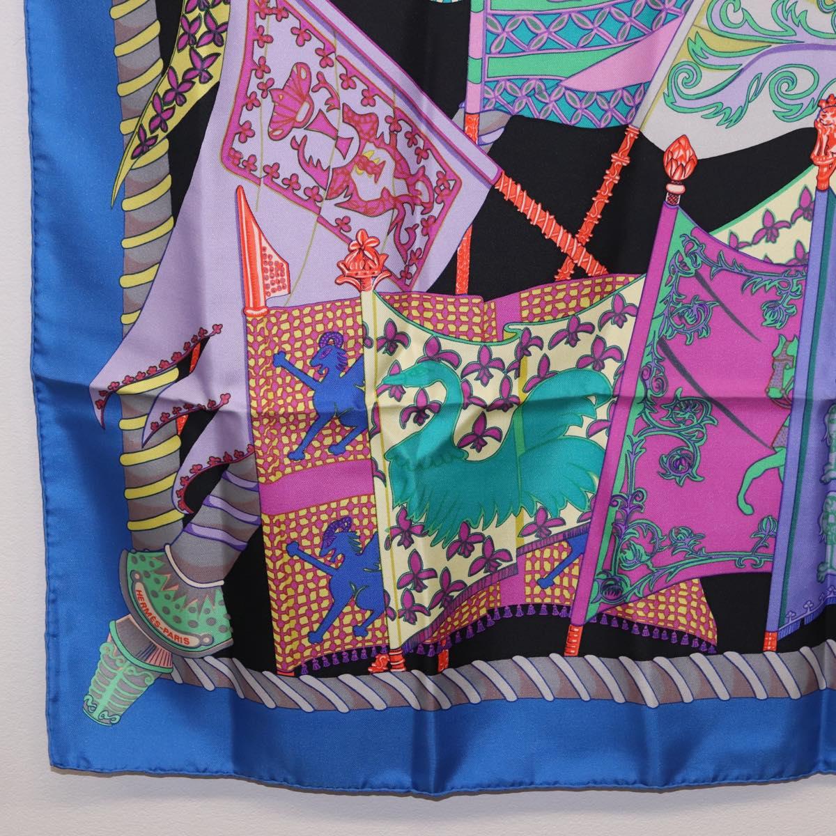 HERMES Carre 90 Scarf ""Etendards et Bonnieres"" Silk Purple Auth 185813M