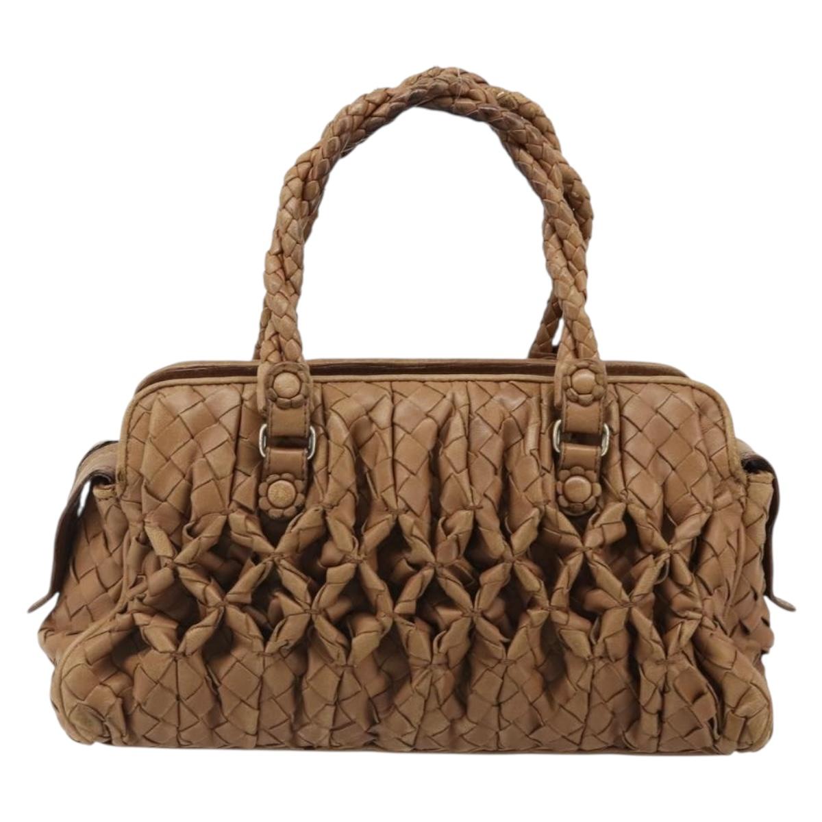 BOTTEGA VENETA INTRECCIATO Hand Bag Leather Brown Silver Auth 185815A