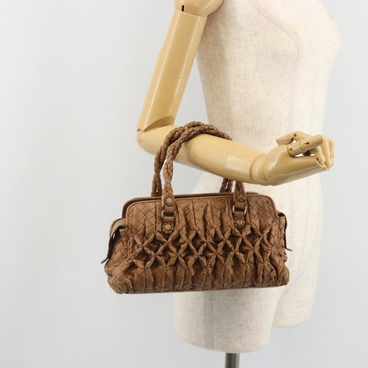 BOTTEGA VENETA INTRECCIATO Hand Bag Leather Brown Silver Auth 185815A