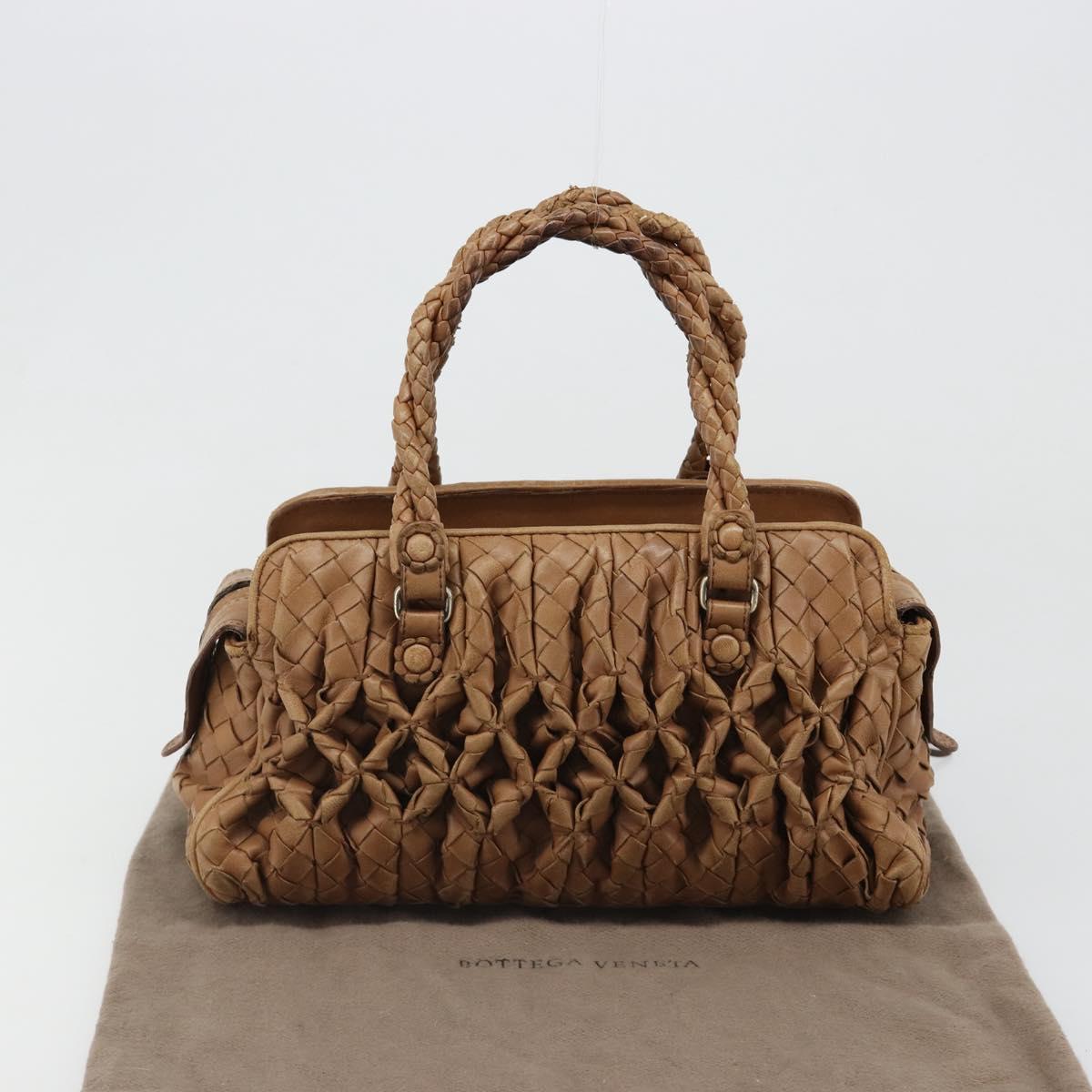 BOTTEGA VENETA INTRECCIATO Hand Bag Leather Brown Silver Auth 185815A