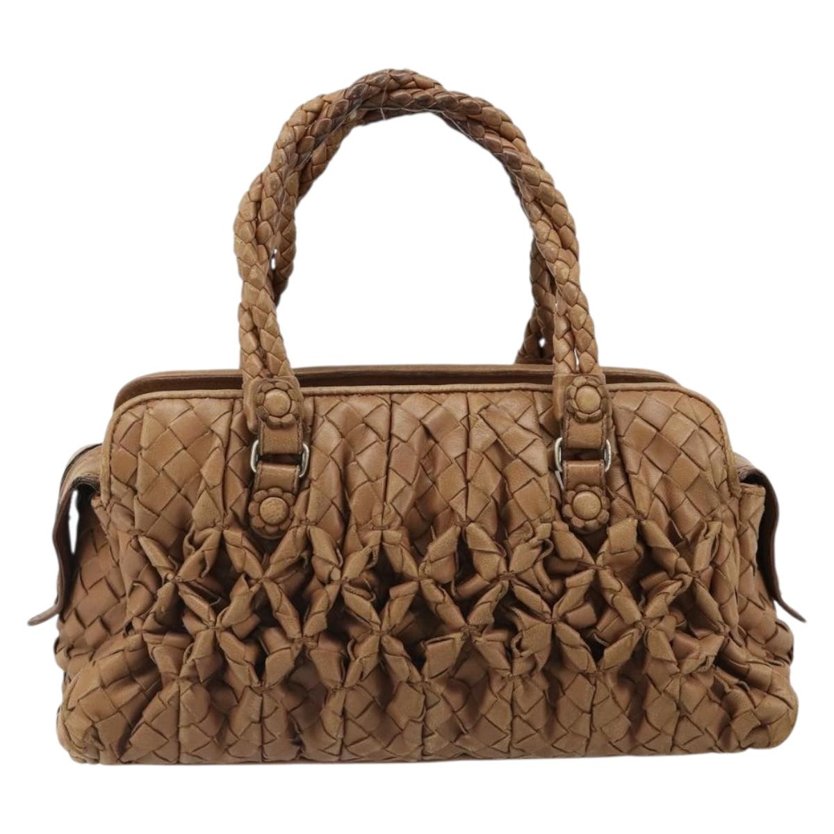 BOTTEGA VENETA INTRECCIATO Hand Bag Leather Brown Silver Auth 185815A