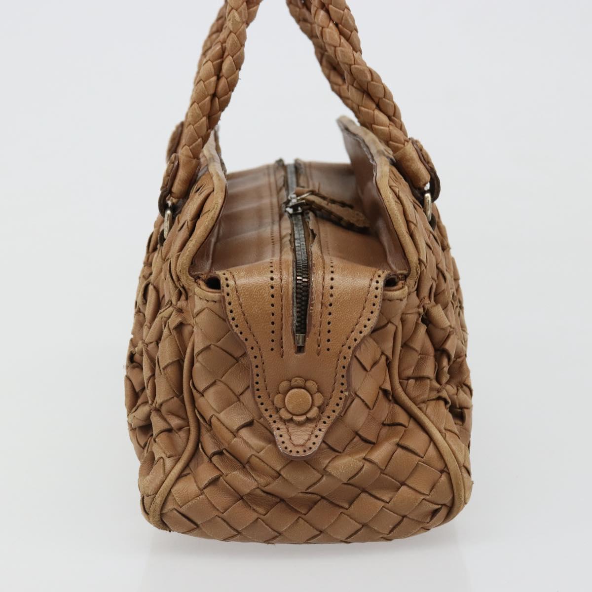 BOTTEGA VENETA INTRECCIATO Hand Bag Leather Brown Silver Auth 185815A
