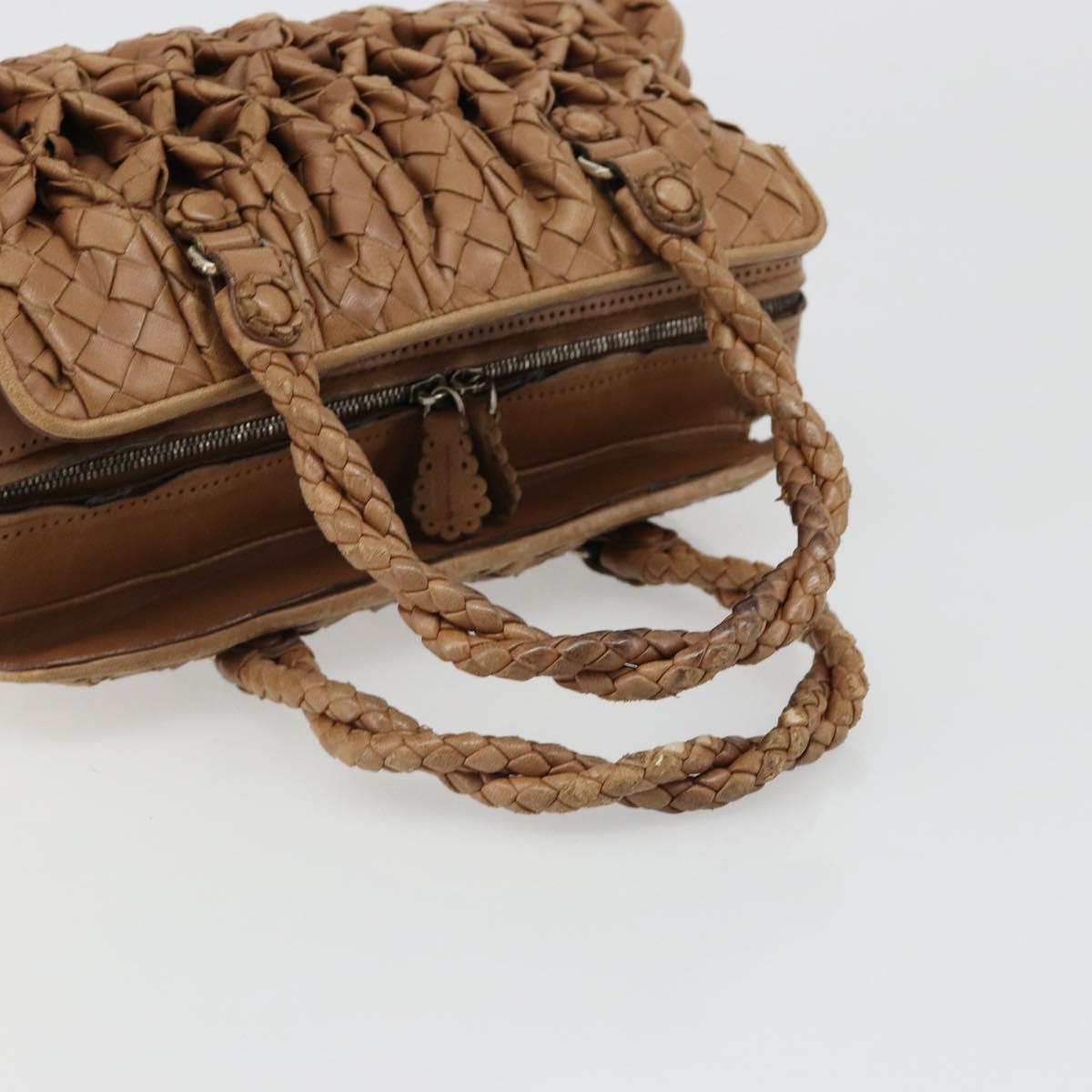 BOTTEGA VENETA INTRECCIATO Hand Bag Leather Brown Silver Auth 185815A