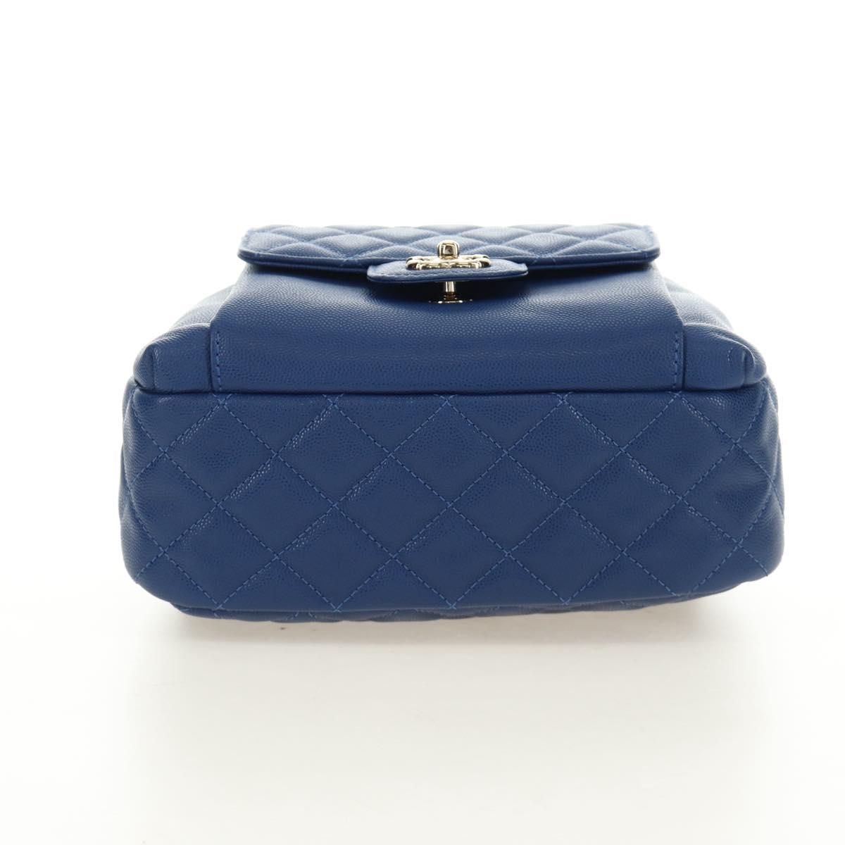 CHANEL Matelasse Chain Backpack Caviar Skin Blue Gold CC Auth 185816SM