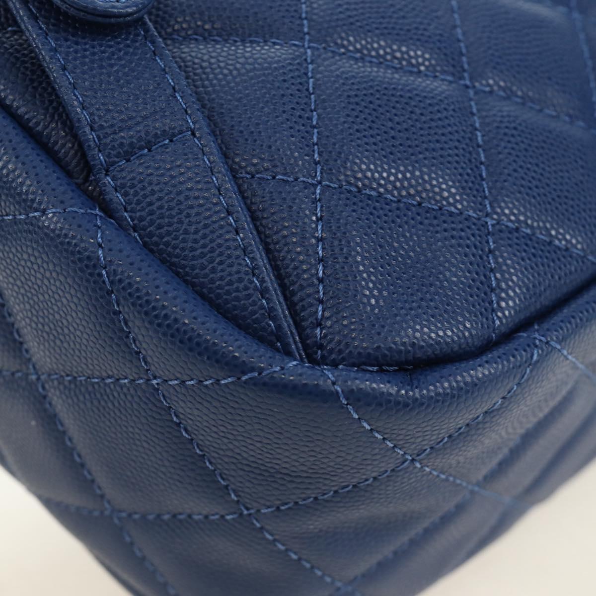 CHANEL Matelasse Chain Backpack Caviar Skin Blue Gold CC Auth 185816SM