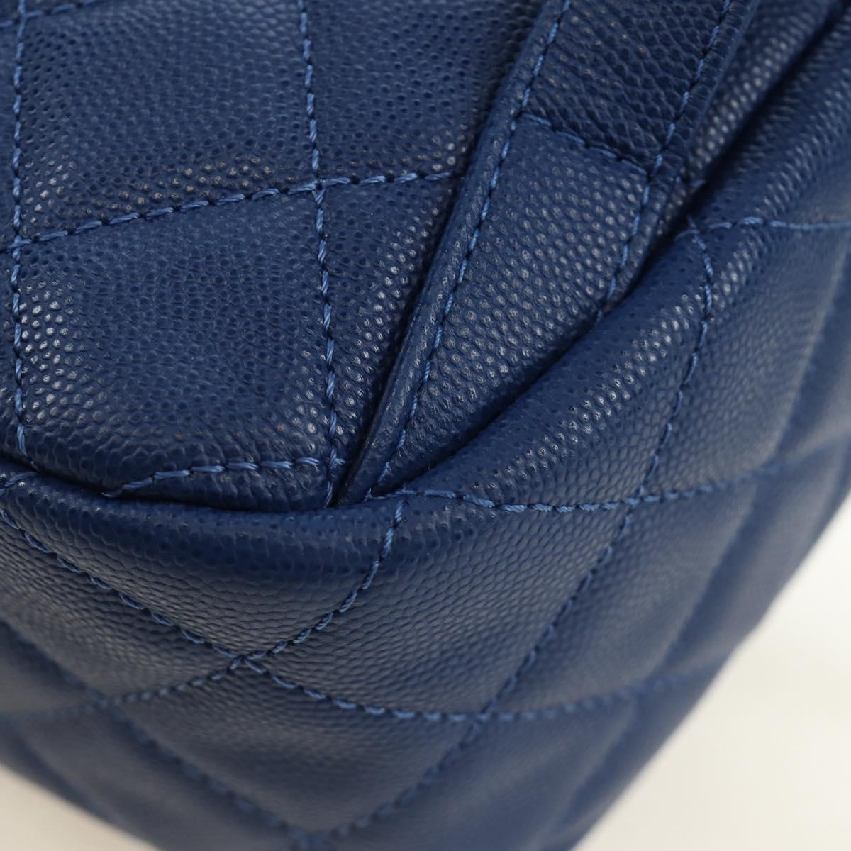 CHANEL Matelasse Chain Backpack Caviar Skin Blue Gold CC Auth 185816SM