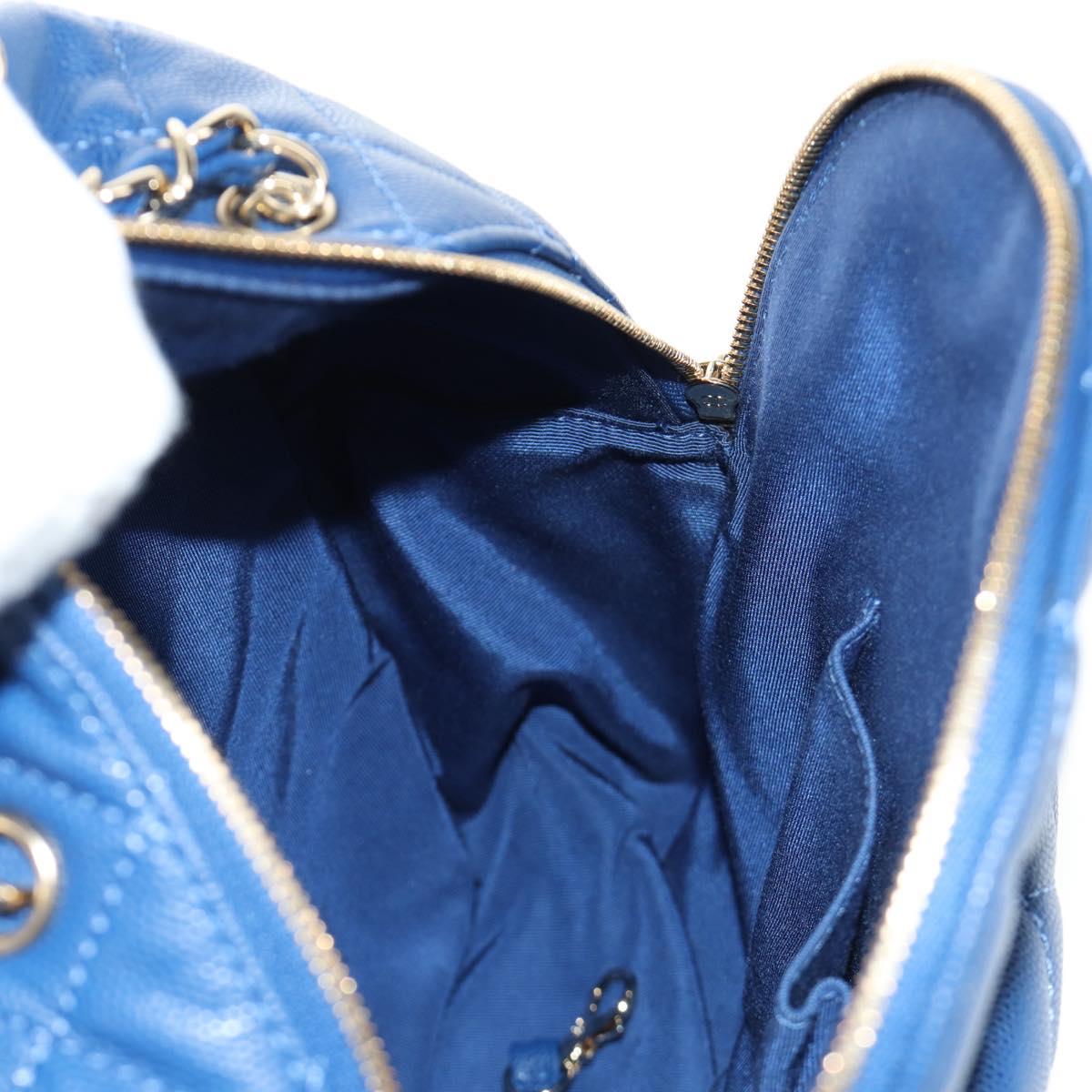 CHANEL Matelasse Chain Backpack Caviar Skin Blue Gold CC Auth 185816SM