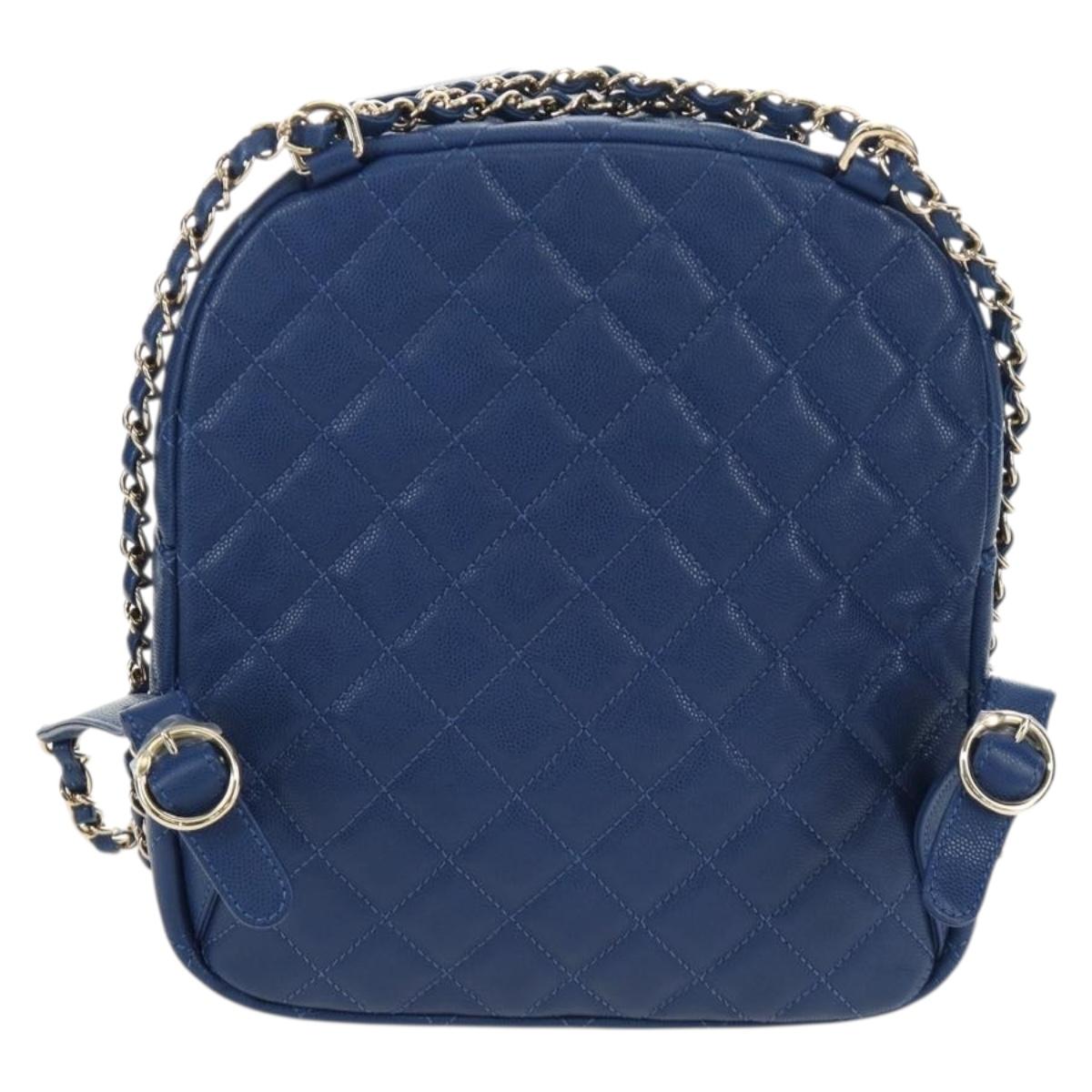 CHANEL Matelasse Chain Backpack Caviar Skin Blue Gold CC Auth 185816SM